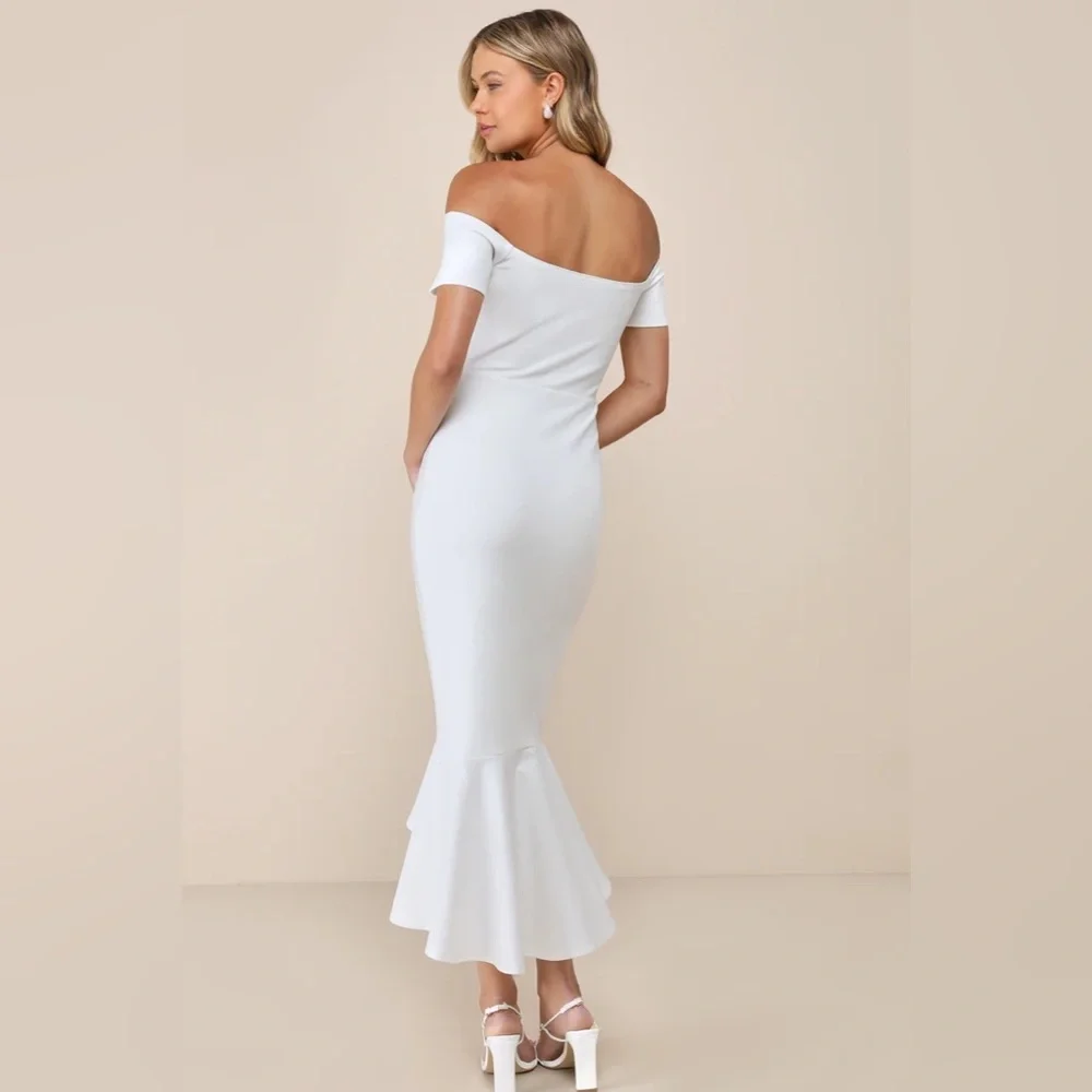 How Much I Care Ivory Off-the-Shoulder Midi Dress - Picture 3 of 4